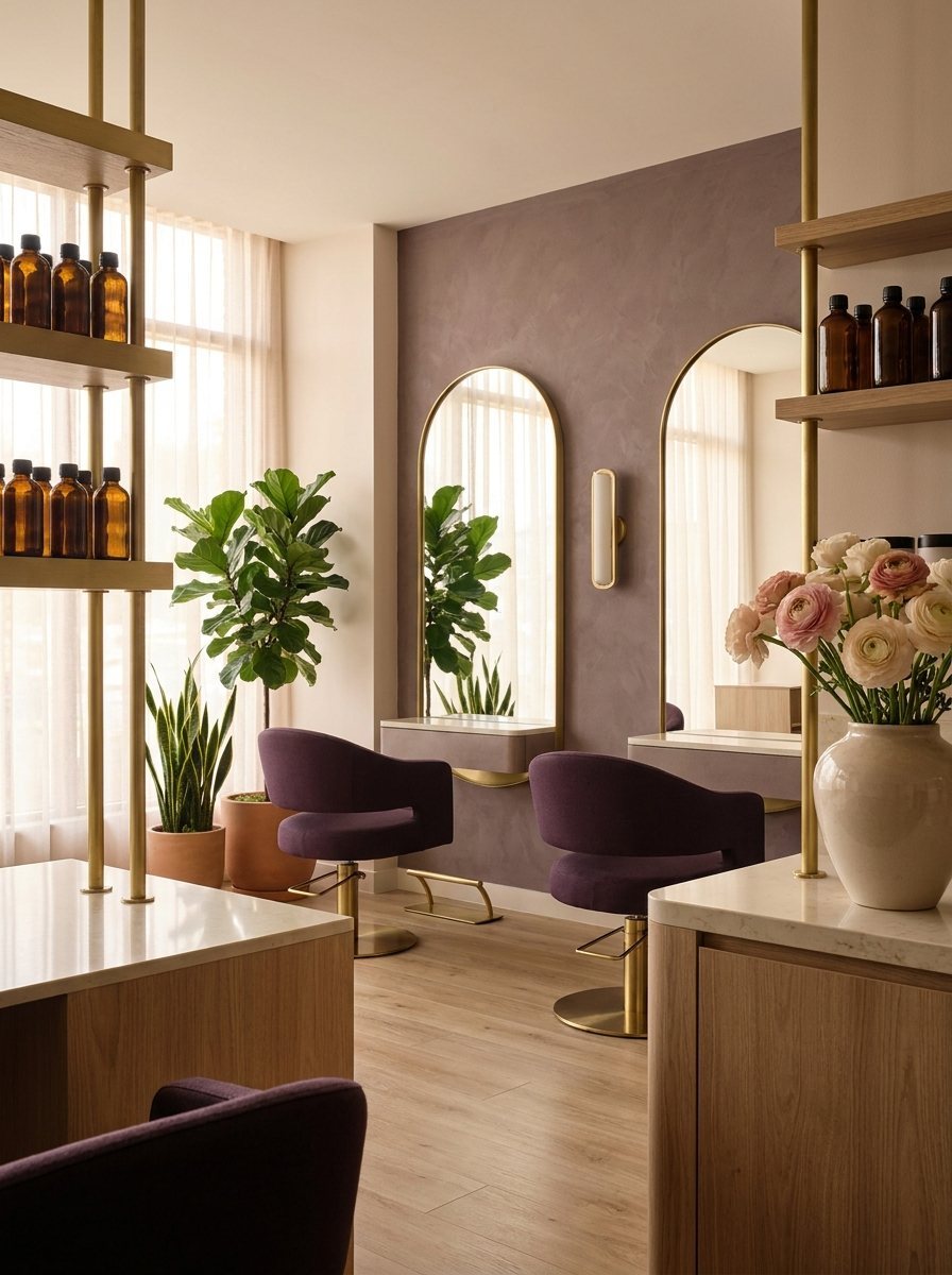 Sfeervolle, onlangs vernieuwde kapsalon van Twins Kappers met stijlvolle styling-plekken en ronde spiegels